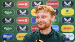 <p>RISING TO THE CHALLENGE: Liam Scales during a Republic of Ireland press conference at the FAI Headquarters in Abbotstown, Dublin. Pic: Stephen McCarthy/Sportsfile</p>