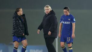 <p>Chelsea boss Emma Hayes (centre) after the 2-2 draw at Alfredo Di Stefano Stadium (Isabel Infantes/PA)</p>