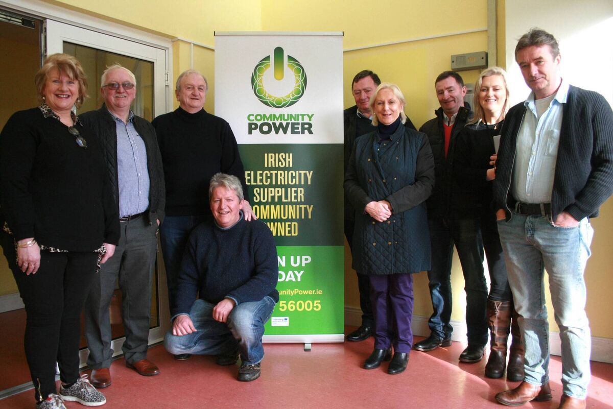Keeping electricity supply local: Carmel O’Donoghue, Matt Murray, John Fogarty, Derry O Donnelly (kneeling), Noel Carey, Mai Fogarty, Dennis Carey, Sarah Fogarty and Gregg Allen, all of whom are associated with the community-owned Templederry Wind Farm and Community Power. Keeping electricity supply local: Carmel O’Donoghue, Matt Murray, John Fogarty, Derry O Donnelly (kneeling), Noel Carey, Mai Fogarty, Dennis Carey, Sarah Fogarty and Gregg Allen, all of whom are associated with the community-owned Templederry Wind Farm and Community Power.