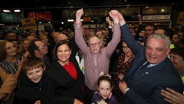 Sinn Féin's Dessie Elllis celebrates his election with party leader Mary Lou McDonald. Picture: Niall Carson/PA Wire