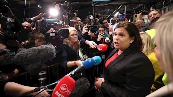 Mary Lou McDonald speaks to media at the RDS in Dublin this afternoon. Picture: PA