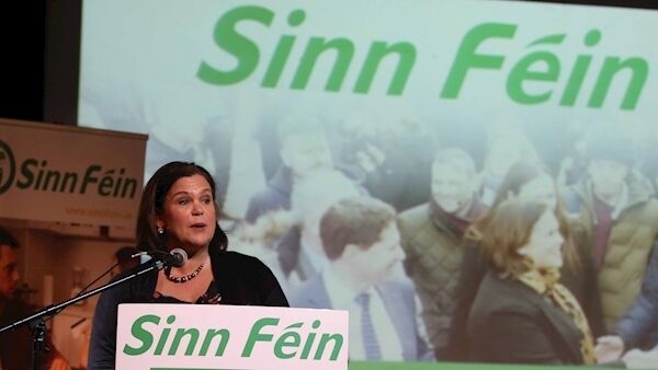 Mary Lou McDonald TD addressing the crowd in Liberty Hall, Dublin, tonight. Pic: RollingNews.ie