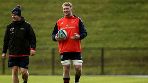 <p>Lead Physiotherapist Damien Mordan with Peter O'Mahony.</p>