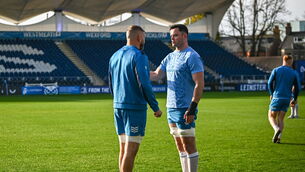 <p>STEPPING UP: James Ryan speaks to Ross Molony during a Leinster Rugby captain's run at the RDS Arena in Dublin. Pic: Harry Murphy/Sportsfile</p>