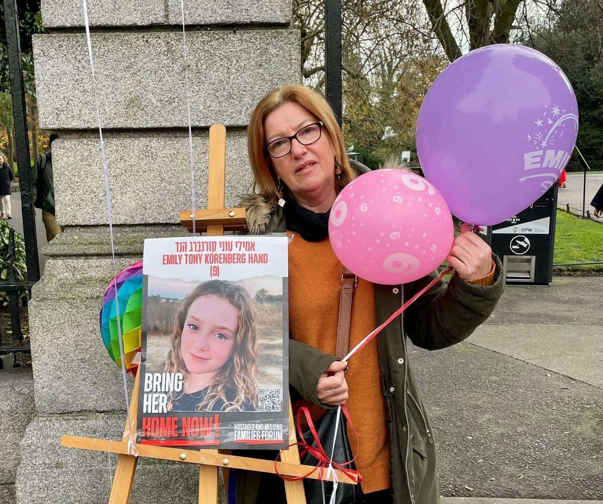 Anna Byrne, cousin of Emily Hand's father Tom, at the entrance to St Stephen's Green in Dublin to mark Emily's birthday. Picture: David Young/PA