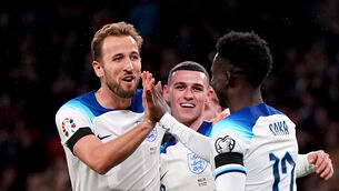 Harry Kane (left) was on target with England’s second goal (Nick Potts/PA)