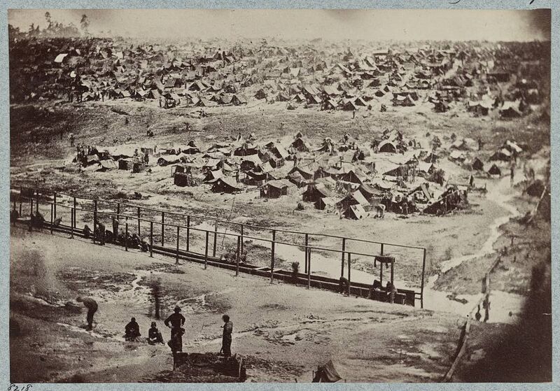 A bird’s-eye view of Andersonville Prison in August 1864. Operating for little over a year, Andersonville became the deadliest single place of the entire conflict of the American Civil War.