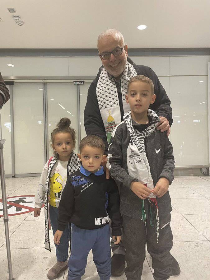 Ibrahim Alaghaâs children are greeted by their grandfather as they arrive safely in Dublin airport from Gaza. Ibrahim Alaghaâs children are greeted by their grandfather as they arrive safely in Dublin airport from Gaza.