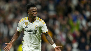 <p>SIDELINE SPELL; Real Madrid's Vinicius Junior. Pic: AP Photo/Jose Breton</p>