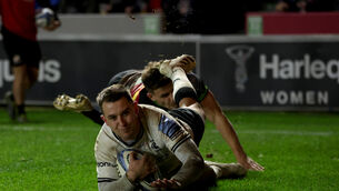 Tom Parton crosses for Saracens (Steven Paston/PA)