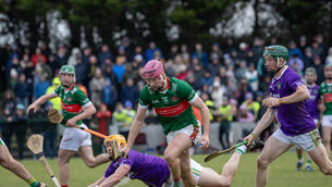 <p>DRAMA: Jeaic McKenna, Crotta O’Neills and Colm McCarthy, Castlelyons in action at St Senan's GAA Grounds,  Mountcoal, Listowel. Pic: Domnick Walsh © Eye Focus LTD.</p>
