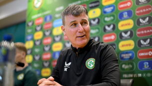 <p>20 November 2023; Manager Stephen Kenny during a Republic of Ireland press conference at FAI Headquarters in Abbotstown, Dublin. Photo by Stephen McCarthy/Sportsfile</p>
