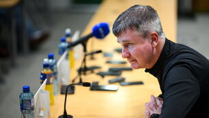 <p>Stephen Kenny during a Republic of Ireland press conference.</p>