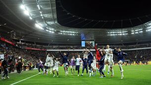 <p>Players of Italy celebrate after the UEFA EURO 2024 European qualifier match against Ukraine.</p>