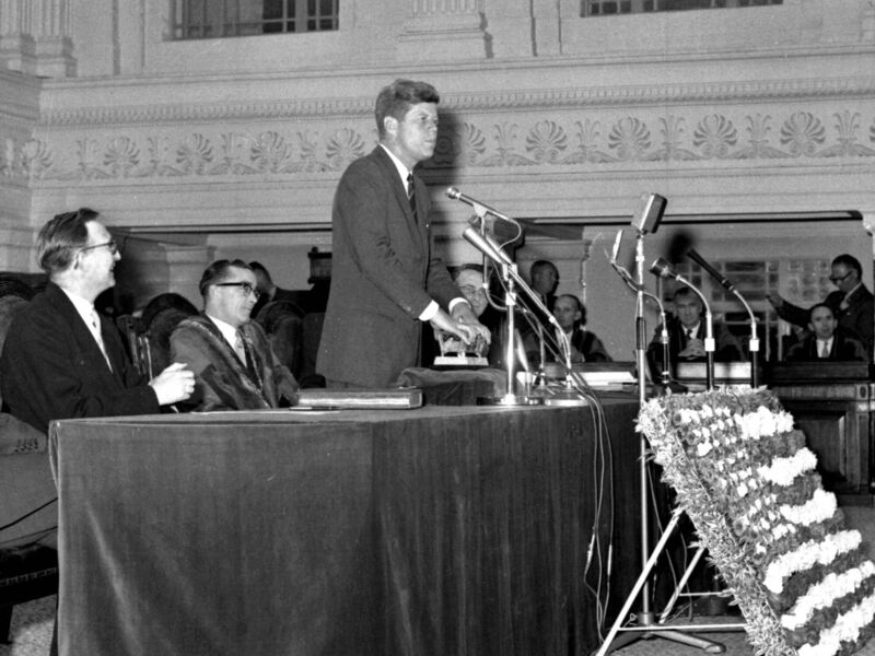 President Kennedy speaking at Cork City Hall during his visit to the city in June 1963. President Kennedy speaking at Cork City Hall during his visit to the city in June 1963.