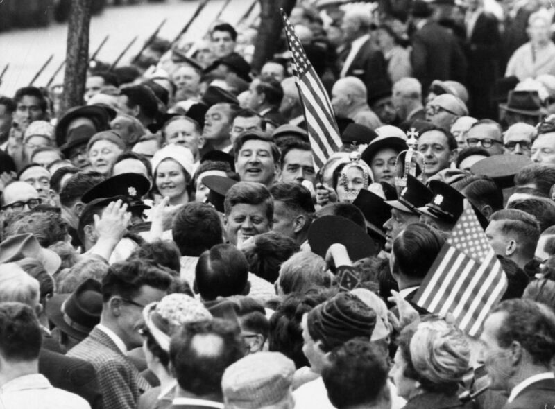 President Kennedy is almost lost among a crowd of well-wishers during his visit to Cork. File picture: Keystone/Getty Images President Kennedy is almost lost among a crowd of well-wishers during his visit to Cork. File picture: Keystone/Getty Images
