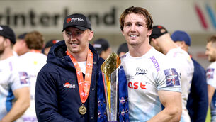 <p>Ben Curry (left) is determined to play with twin brother Tom in England’s back row. Pic: Martin Rickett/PA</p>