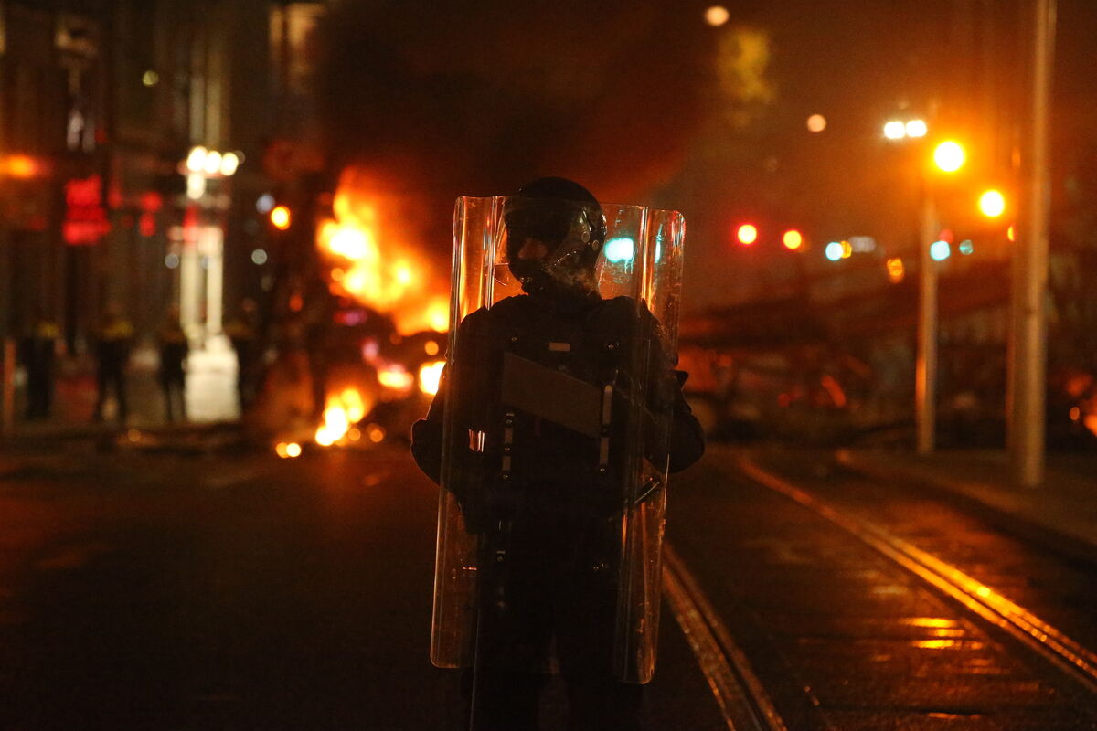 Gardaí on Dublin's O'Connell Street on Thursday night. Picture: Stephen Collins/Collins Dublin