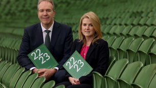 <p>IRFU CEO Kevin Potts and CFO Thelma O’Driscoll. Picture: INPHO/Dan Sheridan</p>