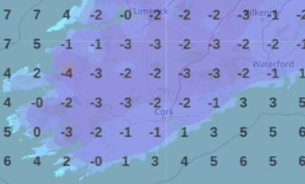 Most of Munster will see icy temperatures on Thursday. Picture: Met Éireann
