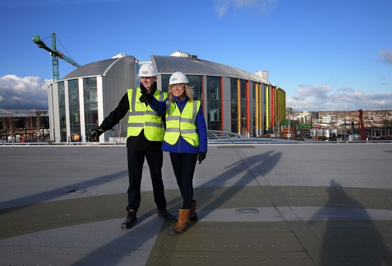 Felim Devine, Project Director, National Paediatric Hospital Development Board and Tracey Wall, Clinical Transformation Lead ,Children's Health Ireland on the helipad at the New Children's Hospital seen in the backround in south central Dublin. Picture: Moya Nolan Felim Devine, Project Director, National Paediatric Hospital Development Board and Tracey Wall, Clinical Transformation Lead ,Children's Health Ireland on the helipad at the New Children's Hospital seen in the backround in south central Dublin. Picture: Moya Nolan