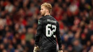 <p>STEPPING UP: Caoimhin Kelleher of Liverpool during the Carabao Cup Third Round match between Liverpool and Leicester City. Pic: Matt McNulty/Getty Images</p>