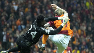 Andre Onana’s, left, struggles continued against Galatasaray (Francisco Seco/AP)