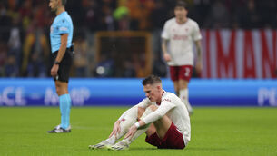 <p>NOT LEARNING: Manchester United's Scott McTominay reacts at the end of the Champions League group A soccer match against Galatasaray. Pic: AP Photo</p>