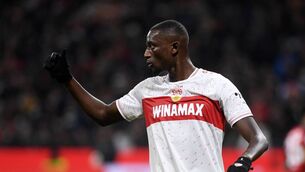 <p>WANTED: Sehrou Guirassy of VfB Stuttgart reacts during the Bundesliga match between Eintracht Frankfurt and VfB Stuttgart. Pic: Neil Baynes/Getty Images</p>