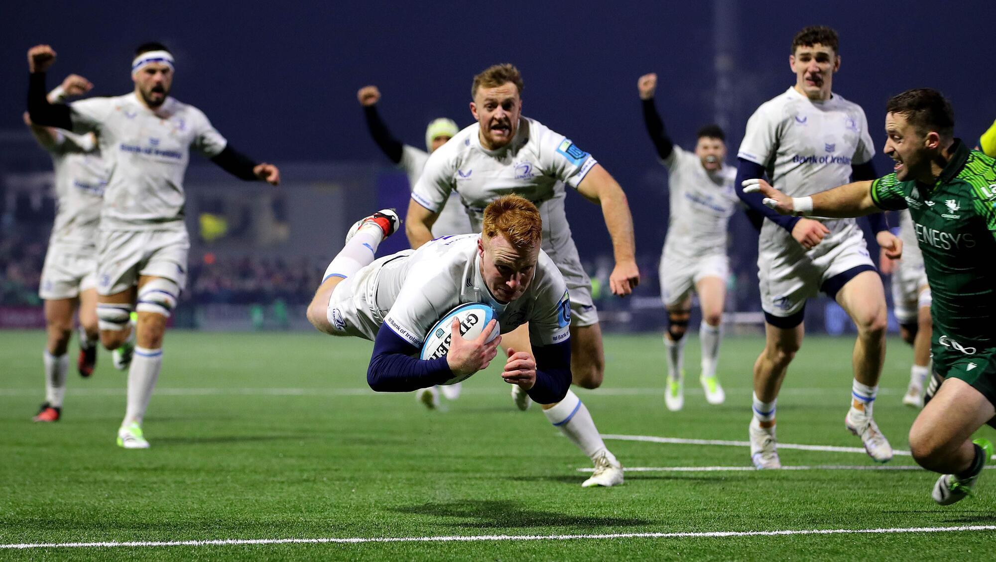 Ciaran Frawley's last gasp try snatches Leinster bonus point victory over Connacht