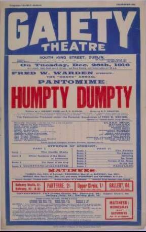 Poster advertising a performance of Humpty Dumpty pantomime, Gaiety Theatre, Dublin, 26 Dec. 1916 (Wikimedia Commons)