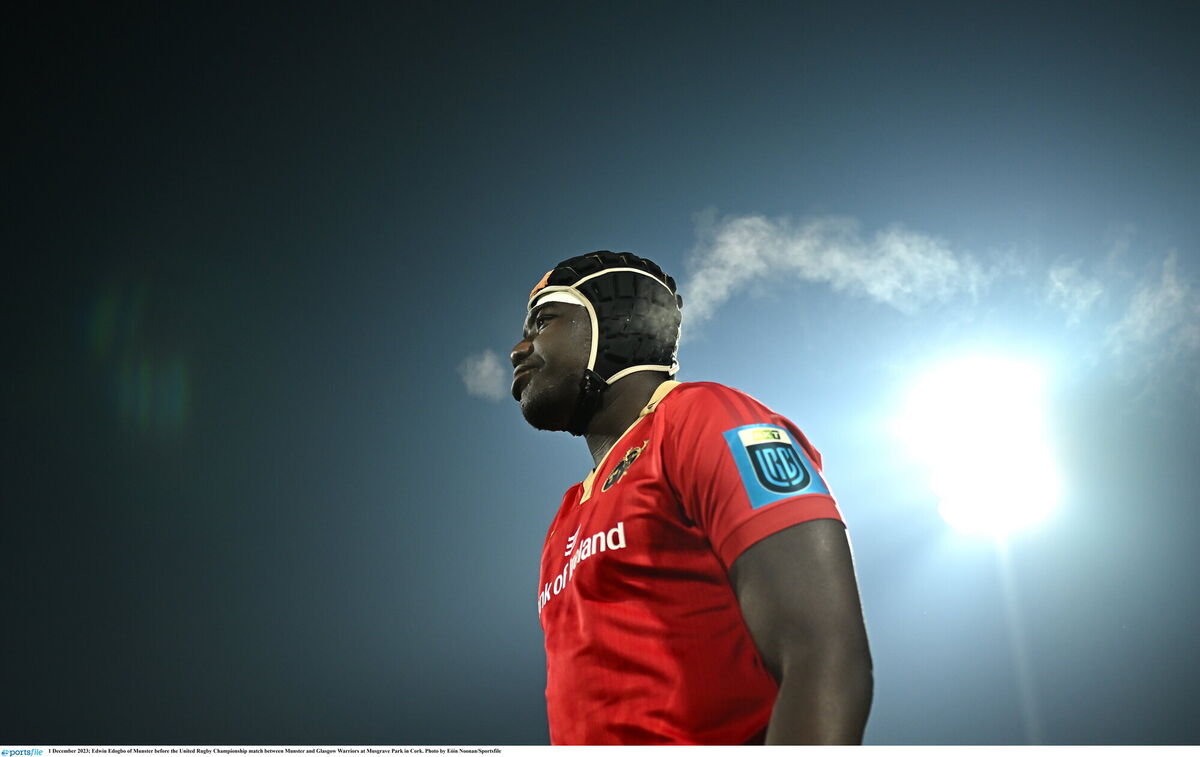 GRASPED HIS CHANCE: Edwin Edogbo of Munster before the United Rugby Championship match between Munster and Glasgow Warriors. Pic: Eóin Noonan/Sportsfile GRASPED HIS CHANCE: Edwin Edogbo of Munster before the United Rugby Championship match between Munster and Glasgow Warriors. Pic: Eóin Noonan/Sportsfile