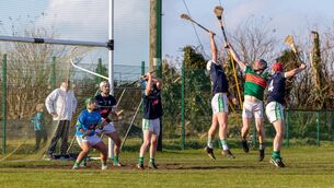 <p>Crotta ONeill's Sean Weir causing problems for the Ferrybank defence on the edge of the square. PHOTO: Kieran Ryan Benson </p>