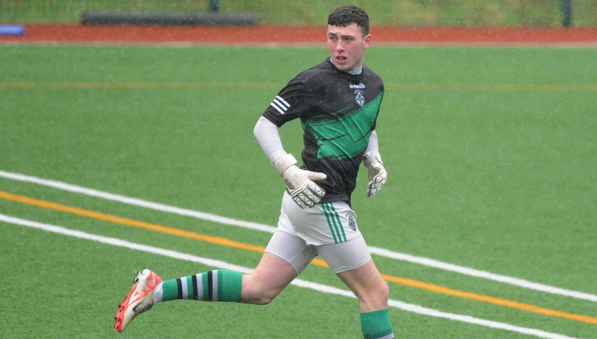 MATCHWINNER: Abbey CBS goalkeeper Robbie McGrath after scoring one of his five points against Hamilton High School in the Corn Uí Mhuirí at Banteer. Picture Denis Minihane.