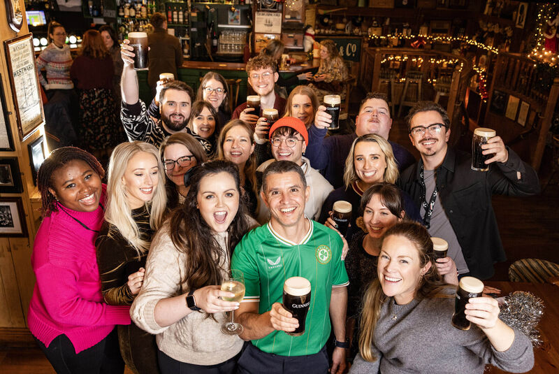 Caio Benicio, the courageous Deliveroo driver who intervened in the recent attack on Dublin’s Parnell Street, enjoys a pint with members of The GoFundMe team. Picture: Marc O'Sullivan Caio Benicio, the courageous Deliveroo driver who intervened in the recent attack on Dublin’s Parnell Street, enjoys a pint with members of The GoFundMe team. Picture: Marc O'Sullivan