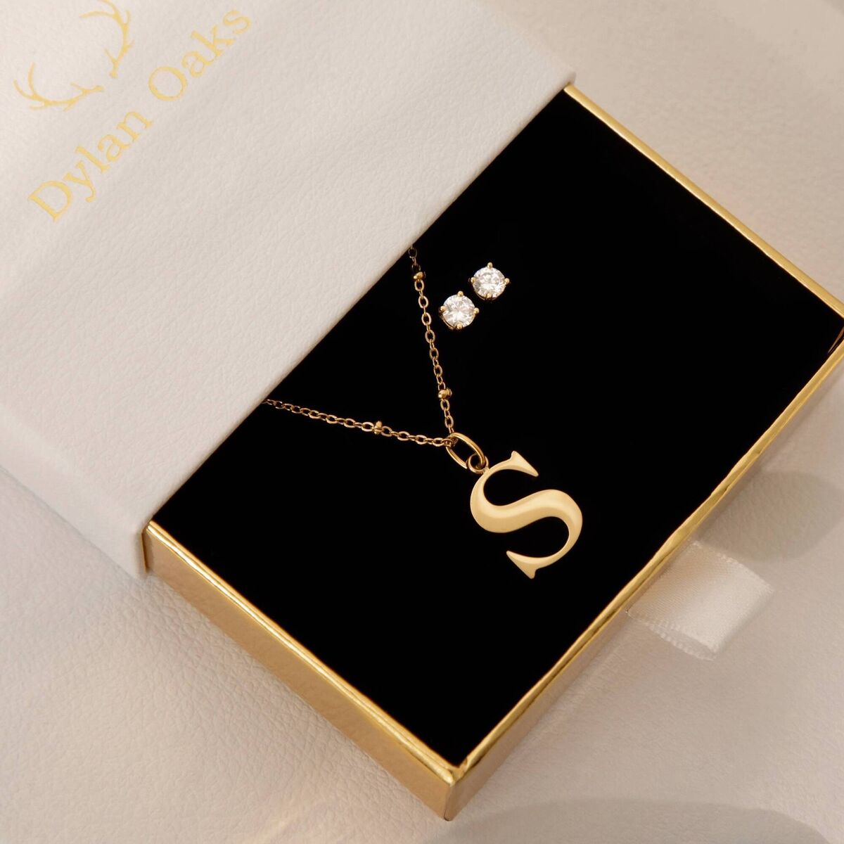 Initial Pendant Necklace and stud gift set from Dylan Oaks, €49
