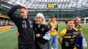 <p>FAMILY PRIDE: After the Champions Cup final last May at the Aviva Stadium, Ronan O'Gara with his mother Joan and kids.</p>