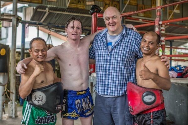 Ed Byrne and Dara O Briain in Thailand, where Byrne tried some kickboxing.