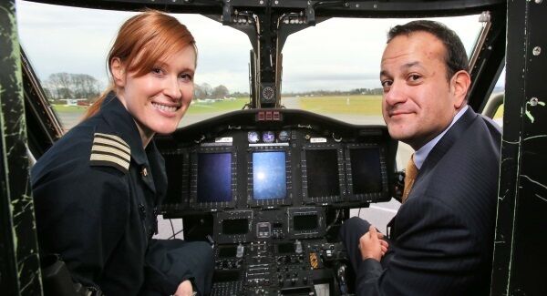 Capt Dara Fitzpatrick with then transport minister Leo Varadkar in Weston Airport, Dublin, in February 2014. Picture Colin Keegan