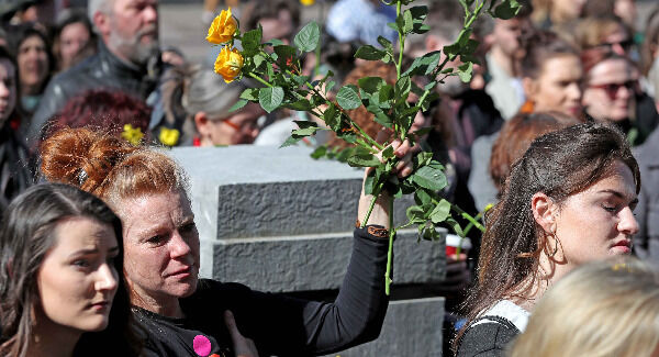A supporter is upset listening to the speakers at the I Believe Her solidarity rally at City Hall, Cork. Picture: Jim Coughlan A supporter is upset listening to the speakers at the I Believe Her solidarity rally at City Hall, Cork. Picture: Jim Coughlan