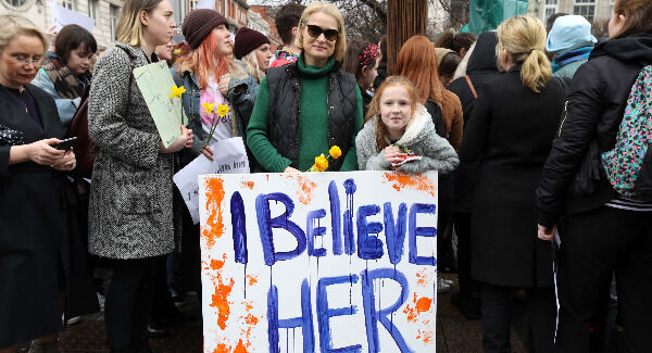 Taffina Flood with her daughter Sadie O’Nolan, 11, on O’Connell St, Dublin, yesterday as thousands of people came out to a rally in support of rape victims. Picture: Eamonn Farrell Taffina Flood with her daughter Sadie O’Nolan, 11, on O’Connell St, Dublin, yesterday as thousands of people came out to a rally in support of rape victims. Picture: Eamonn Farrell