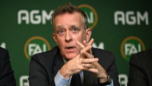 <p>ON THE HUNT: FAI chief executive Jonathan Hill during a press conference following the annual general meeting of the Football Association of Ireland. Pic: Stephen McCarthy/Sportsfile</p>