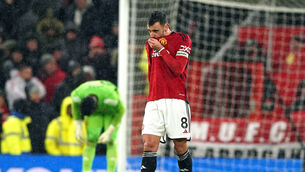 <p>BAD EGG? Manchester United's Bruno Fernandes looks dejected after Bournemouth's Philip Billing (not pictured) scores their side's second goal. Pic: Martin Rickett/PA Wire.</p>