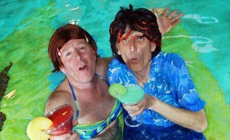 Pakie O'Callaghan and Frank Twomey in the jacuzzi of the Metropole Hotel, to promote Santa Ponsa or Bust.