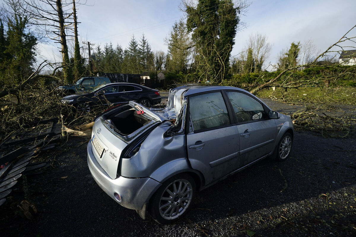 Damaged vehicles in Leitrim Village in Co Leitrim. Picture: Niall Carson/PA Wire