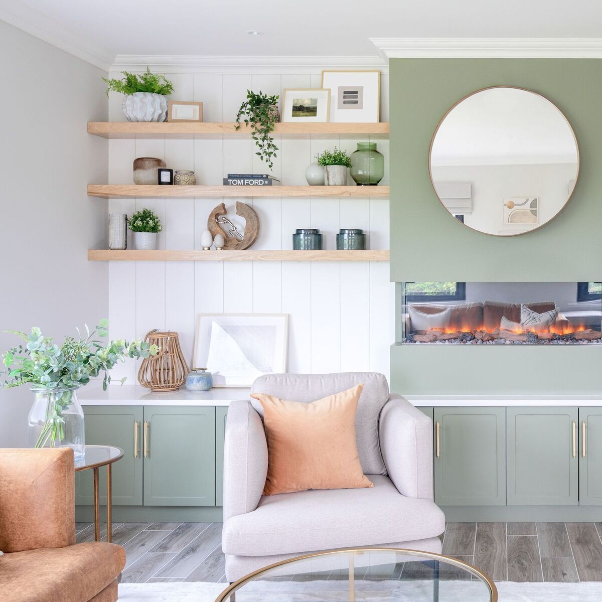  Soft earthy tones in this living room scheme by Aoife Tobin introduce colour subtly without dominating the space.