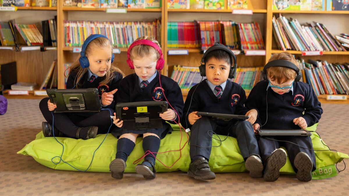 Leah Heffernan, Anna Young, Francis Villanueva and Danny Molloy from St Colmcille’s Junior School in Knocklyon, Dublin 16, playing the ALPACA game. Pic Paul Sharp/SHARPPIX Leah Heffernan, Anna Young, Francis Villanueva and Danny Molloy from St Colmcille’s Junior School in Knocklyon, Dublin 16, playing the ALPACA game. Pic Paul Sharp/SHARPPIX