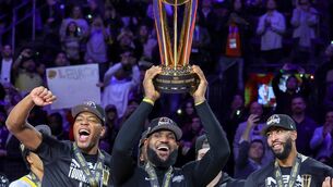 <p>CHAMPS: The Los Angeles Lakers celebrate winning the inaugural In-Season Tournament after their victory in the championship game over the Indiana Pacers. Picture: Ethan Miller/Getty Images</p>