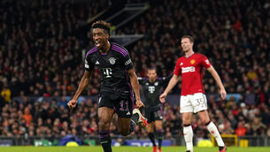 <p>EUROPEAN JOURNEY ENDS: Bayern Munich's Kingsley Coman celebrates. Pic: Martin Rickett/PA Wire.</p>