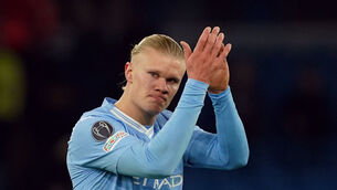<p>Erling Haaland is out of Manchester City’s game at Red Star Belgrade (Martin Rickett/PA)</p>